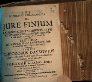 Disputatio Philologica De Iure Finium Ex Pandectis Talmudicis, Titulo Hammecabbel, Aliisque Hebraeorum Iureconsultis Eruto