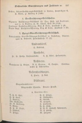 Bäckeramt. [Bandagisten. Banquier. Barbieramt. Bierbrauereien, Brennereien, Essig- und Sprietfabriken. Blumenfabriken. Bildhauer. Bootführer. Böttcheramt. Brennholzhandlungen. Brandgilden. Buchbinderamt. Buchdruckereien. Buchhandlungen. Bürstenmacher. Clavierstimmer. Conditoreien. Consulate.]