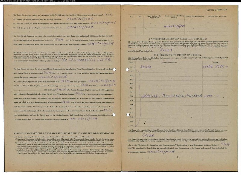 Entnazifizierung Amanda Schueler, geb. 10.04.1900 (Kauffrau)