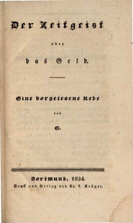 Der Zeitgeist oder das Geld : Eine vorgelesene Rede