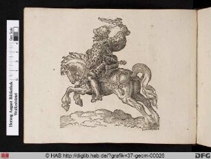 Ein Reiter mit Pistole, nach links galoppierend.