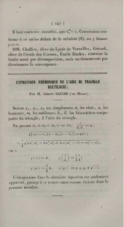 Expression mnémonique de l'aire du triangle rectiligne.