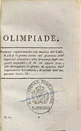 Opere dell'abate Pietro Metastasio poeta cesareo, 10. Olimpiade