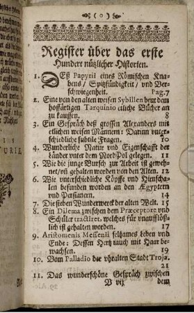 Register über das erste Hundert nützlicher Historien