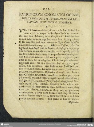 Cap. I. Patrinorum Onomatologiam, descriptionem, Fundamentum Et Causam Efficientem Exhibens