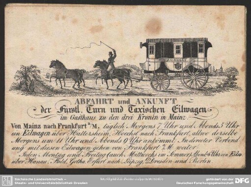 Abfahrt und Ankunft der Furstl. Turn und Taxischen Eilwagen