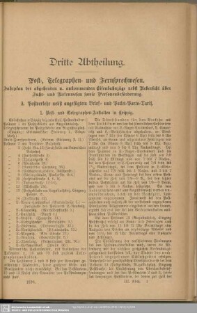 A. Postverkehr nebst angefügtem Brief- und Packet-Porto-Tarif