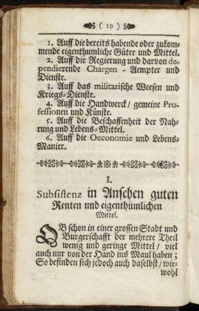I. Subsistenz in Ansehen guten Renten und eigenthümlichen Mittel.