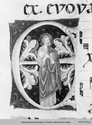 Antiphonar : Textseite mit vierzeiligen Neumen und historisierter Initiale (E): Prophet