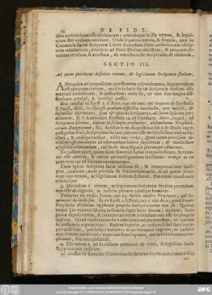 Sectio III. Ad quem pertineat definire verum, & legitimum Scripturae sensum.