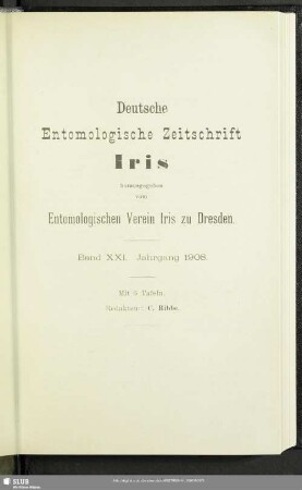 21.1908: Deutsche entomologische Zeitschrift Iris