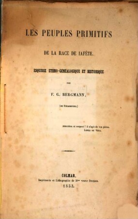 Les peuples primitifs de la race de Iafète : Esquisse ethno - généalogique et historique