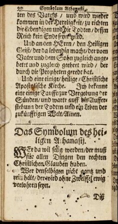 Das Symbolum des heiligen Athanasij.