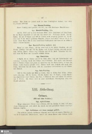 XIII. Abtheilung. Crêmes : (Mit und ohne Gelatine)