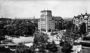 Hochhaus : Dresden-Neustadt, Albertplatz. Blick zum Hochhaus