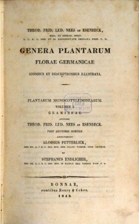 Genera plantarum florae germanicae : iconibus et descriptionibus illustrata. 1, Plantarum monocotyledonearum Volumen I Gramineae