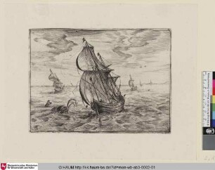 [Seestück mit großer Barke, zur Linken ein Wal; Sea-Piece with a large Barque, to the left a Whale]