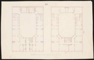 Grundrisssammlung: Grundrisse mit Seitenflügeln und Quergebäude um oktogonalen Hof