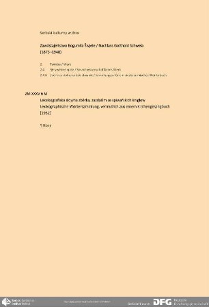 Lexikographische Wörtersammlung, vermutlich aus einem Kirchengesangbuch