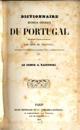 Dictionnaire historico-artistique du Portugal