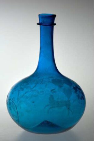 Blaue Flasche mit Diamantgravur