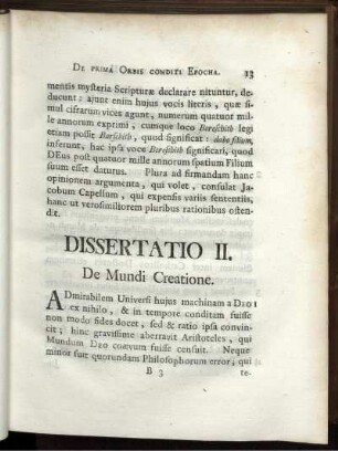 Dissertatio II. De Mundi Creatione.