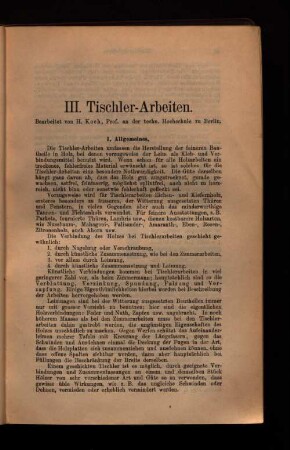 III. Tischler-Arbeiten.