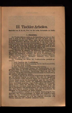 III. Tischler-Arbeiten.