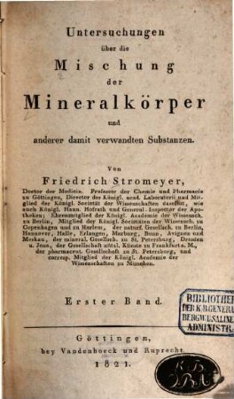Untersuchungen über die Mischung der Mineralkörper und anderer damit verwandten Substanzen, 1
