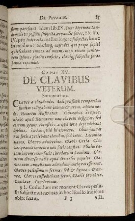 Caput XV. De Clavibus Veterum.