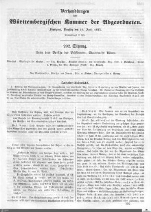 202. Sitzung, Stuttgart, 19.4.1853