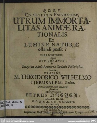 2: Utrum immortalitas animae rationalis ex lumine naturae ostendi possit?