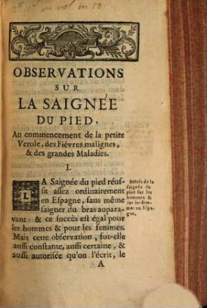 Observations sur la saignée du pied ...