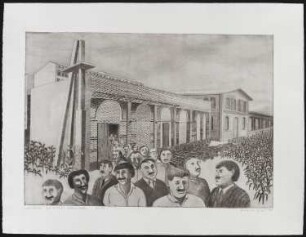 Radierung des Künstlers Erhard Groß, Titel: Moschee Görlitzer Bahnhof, Ed. 2/30, 1990