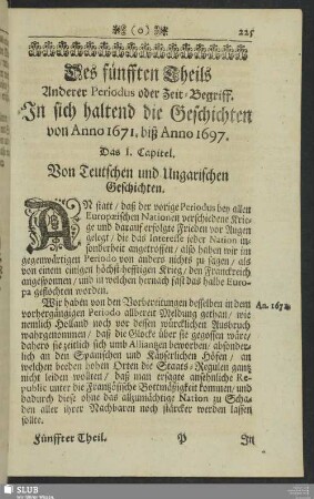 Deß fünfften Theils Anderer Periodus oder Zeit-Begriff. In sich haltend die Geschichten von Anno 1671. biß Anno 1697