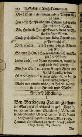 Andre Abtheilung. [Trauer- und Klag-Gedichte.]