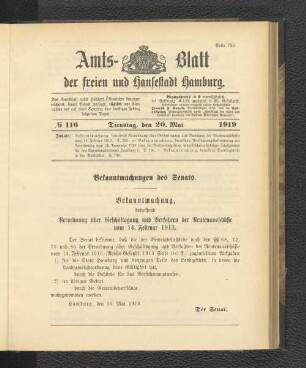 No.116, Dienstag, den 20. Mai 1919