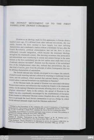 The Zionist Movement Up To The First Panhellenic Zionist Congress