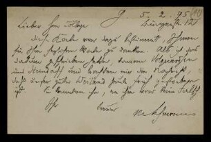 Nr. 10 Postkarte von Max Lehmann an Edward Schröder. Göttingen, 5.2.1895