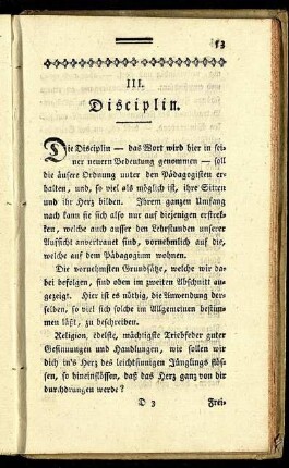 III. Disciplin.