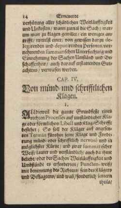 Cap. IV. Von münd- und schrifftlichen Klagen.