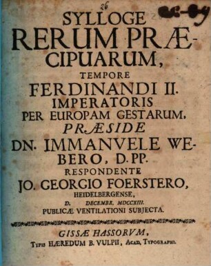 Sylloge rerum praecipuarum tempore Ferdinandi II. imp. per Europam gestarum