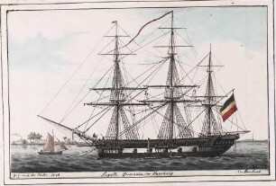 'Fregatte Germania in Hamburg - gez(eichnet) nach der Natur, C(hristian) v. Martens' Aquarell