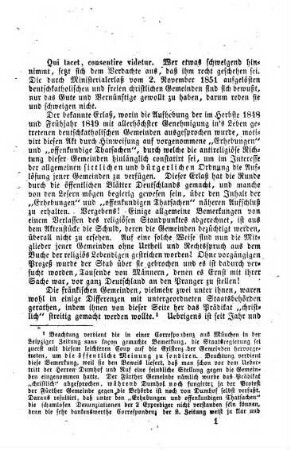 Die Deutschkatholiken in Bayern und der Ministerial-Erlaß vom 2. November 1851 : Worte für die erstern