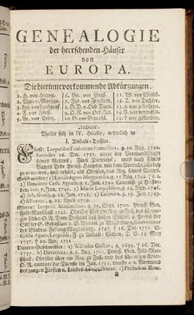 [II. Ein Geschlechts-Register der herrschenden Häuser von Europa,[...]