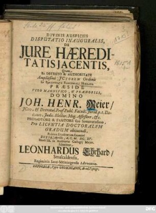 Disputatio Inauguralis, De Jure Haereditatis Jacentis