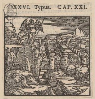 Ein Engel zeigt dem auf dem Berg knienden Johannes das neue Jerusalem, aus der Folge: Bilder zur Apokalypse