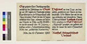 Schenkungsurkunde der Kaufhof AG anläßlich der 675 Jahrfeier Düsseldorfs