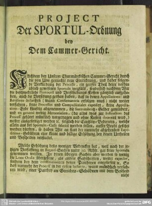 Project Der Sportul-Ordnung bey dem Cammer-Gericht