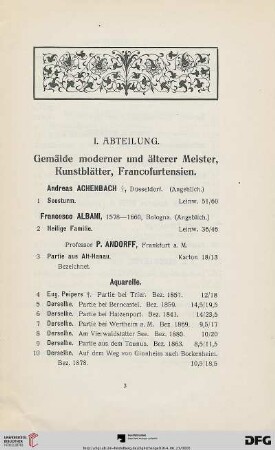 Gemälde moderner und älterer Meister, Kunstblätter, Fracofurtensien (Nr. 1-203)